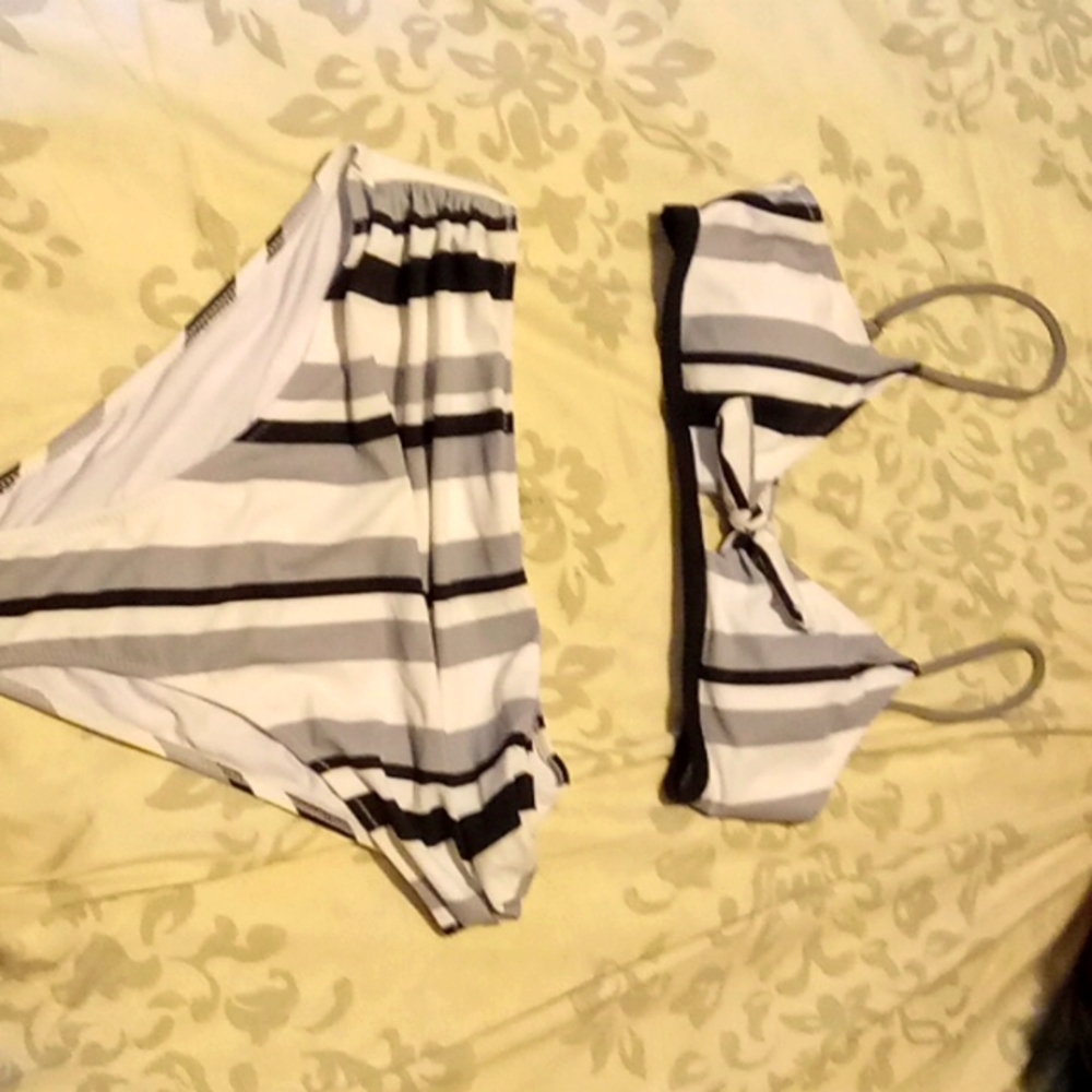 High waisted black Grey and white two piece bikini